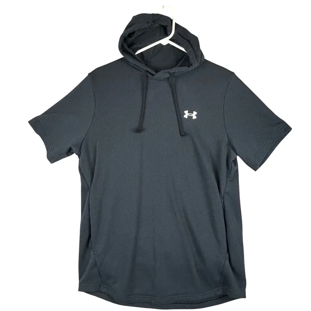 Under Armour Mens Short Sleeve Hoodie Black Loose Fit Cotton Blend Pullover MD